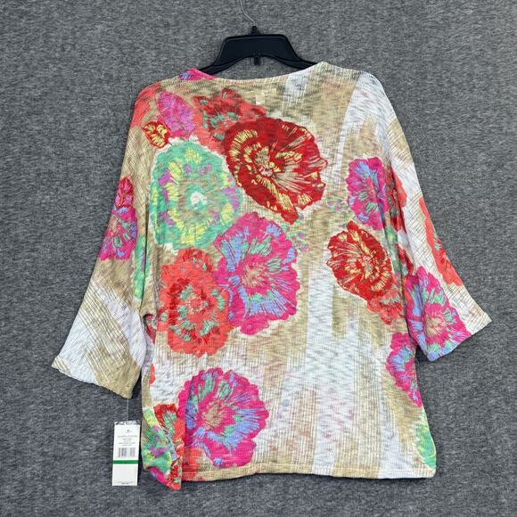 John Paul Richard Summer Sweater Size Large Open Knit Floral V Neck Tassel NEW - Picture 2 of 7